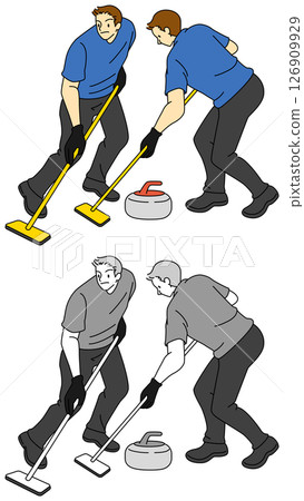 Ice chess and curling players illustration set Ice chess and curling players illustration set 126909929