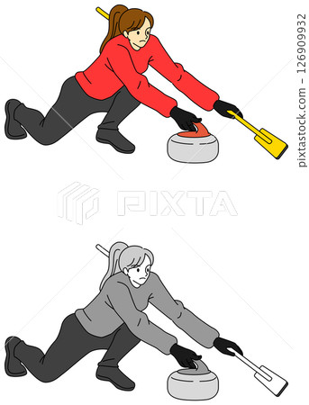 冰棋和冰壺運動員插圖集 冰棋和冰壺運動員插圖集 126909932