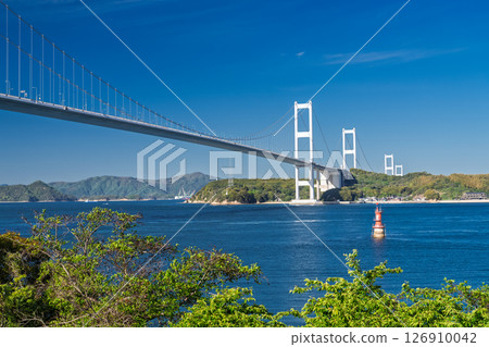 《Ehime Prefecture》View of the Kurushima Kaikyo Bridge and the Imabari coastline 126910042