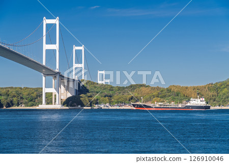 《Ehime Prefecture》View of the Kurushima Kaikyo Bridge and the Imabari coastline 126910046