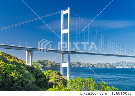《Ehime Prefecture》View of the Kurushima Kaikyo Bridge and the Imabari coastline 126910053