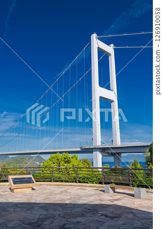 《Ehime Prefecture》View of the Kurushima Kaikyo Bridge and the Imabari coastline 126910058