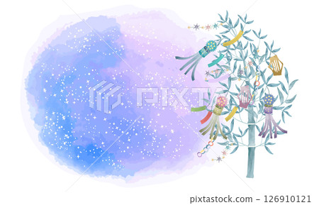 水彩竹裝飾與淡水彩紋理星系框架 126910121