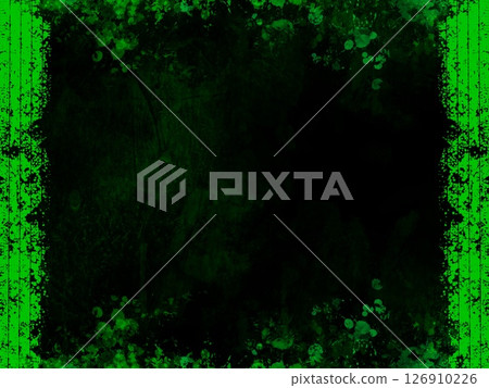 A dark black background surrounded by rough green vertical lines and haze 126910226