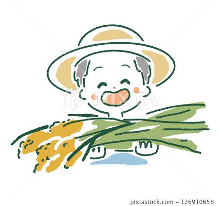 Illustration of a smiling boy holding an ear of rice 126910658