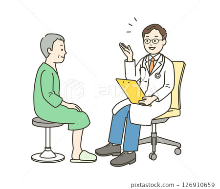 Full-body illustration of an elderly man and a male doctor undergoing a medical checkup 126910659