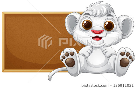 Cute Lion Cub with Blank Sign 126911021