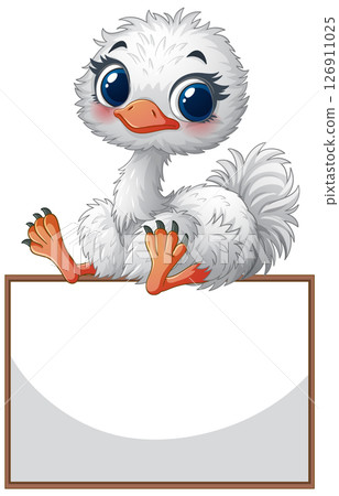 Cute Cartoon Ostrich with Blank Sign 126911025