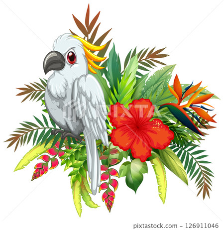 Tropical Bird with Exotic Floral Arrangement 126911046