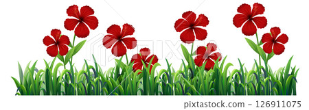Vibrant Red Hibiscus Flowers in Lush Greenery 126911075