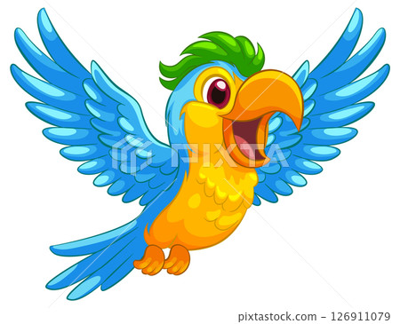 Colorful Cartoon Macaw in Flight 126911079