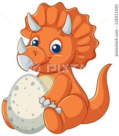 Cute Triceratops with Egg Vector Illustration 126911080
