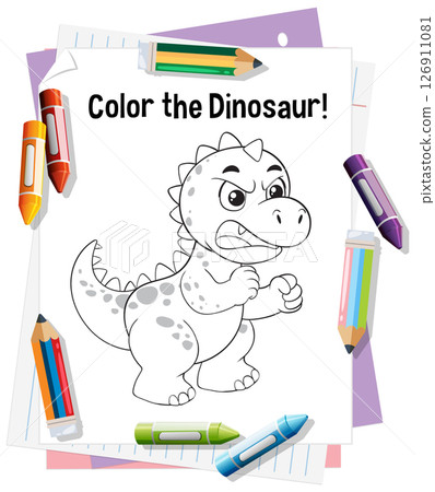 Dinosaur Coloring Page with Crayons 126911081