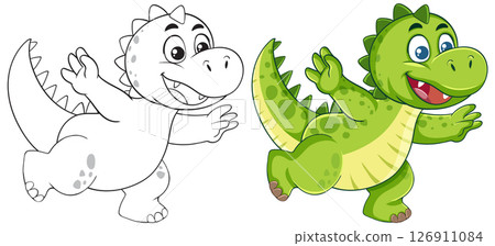 Playful Cartoon Dinosaur Vector Illustration 126911084