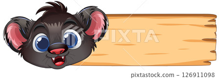 Cute Cartoon Animal with Wooden Sign 126911098