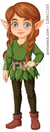 Charming Elf Character in Green Attire 126911103