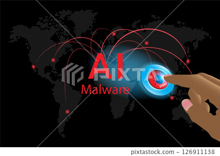 A finger presses a button to run AI-generated malware. cyberattacks. A finger presses a button to run AI-generated malware. cyberattacks. 126911138