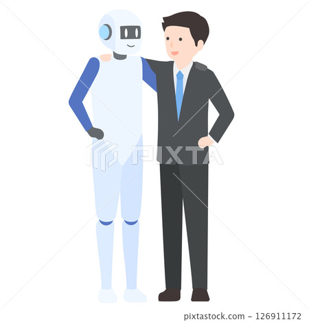 一個西裝筆挺的男人和一個機器人一起工作 一個西裝筆挺的男人和一個機器人一起工作 126911172