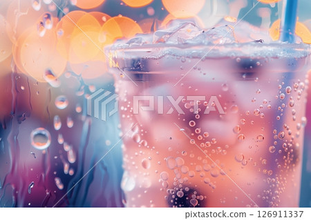 Chilled Summer Beverage Against Blurred Bokeh Lights 126911337