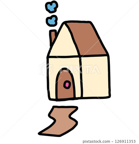 Hand drawn illustration of home cartoon for decoration, house, nature, garden, plants, tree, sticker, spring, summer, cute patch, brooch, spring, summer, backyard, childhood, tattoo 126911353