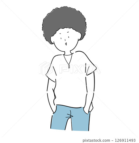一個年輕人雙手插在口袋裡 一個年輕人雙手插在口袋裡 126911493