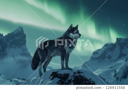 Guardian of the North - Wolf in the Aurora 126911508
