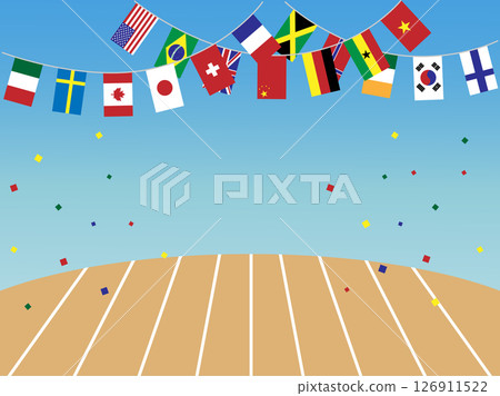 Background of a sports day with the national flag fluttering 126911522