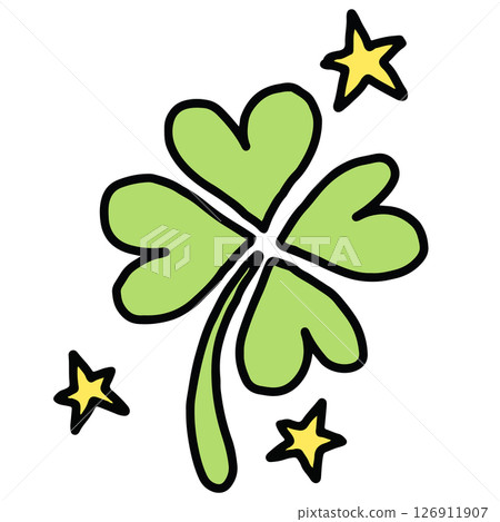Hand drawn clover leaf illustration for floral print, spring, summer, nature, garden, plants, tree, blossom, blooming, fabric print, sticker, picnic, park, house yard, environment, lucky icon, brooch 126911907