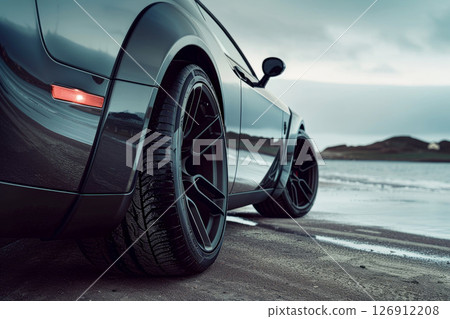 close up tire sport car on the summer beach. Generative Ai 126912208