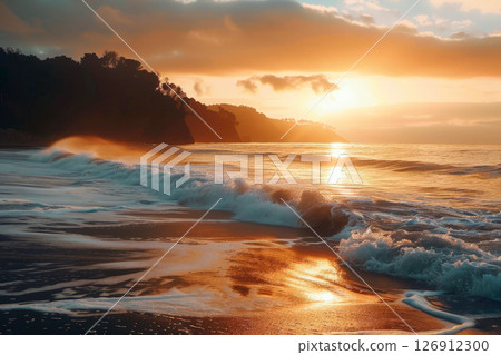 sea beach on a sunny day with crystal clear water small waves and a blue sky generative. ai generative 126912300