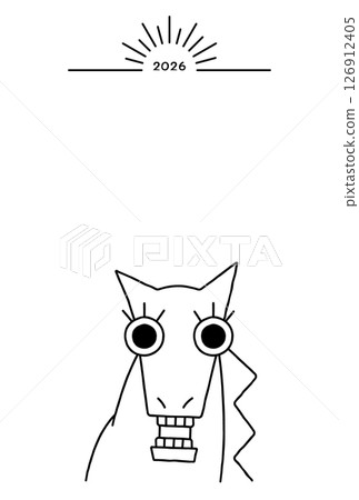 Simple and unique line drawing of the Year of the Horse New Year's card Horse Monochrome 2026 Simple and unique line drawing of the Year of the Horse New Year's card Horse Monochrome 2026 126912405