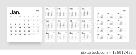 Monthly calendar layout for 2026. Planner diary. 126912452