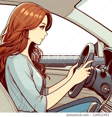 一名女子駕駛一輛汽車 126912491
