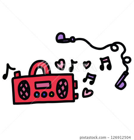 Hand drawn illustration of radio, music melody and earphone png for decoration, leisure time, weekends, holidays, entertainment, department store, sticker, hobby, fridge magnet, song Hand drawn illustration of radio, music melody and earphone png for decoration, leisure time, weekends, holidays, entertainment, department store, sticker, hobby, fridge magnet, song 126912504