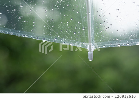 從塑膠雨傘看到的雨景圖像(庫存照片) 從塑膠雨傘看到的雨景圖像(庫存照片) 126912616