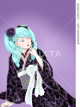 Gothic Lolita style kimono girl Gothic Lolita style kimono girl 126912629