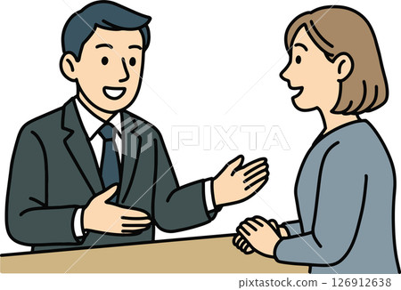 Illustration of a businessman and woman face-to-face consultation 126912638