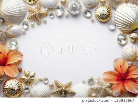 A luxurious tropical-themed frame in white and red. 126912664