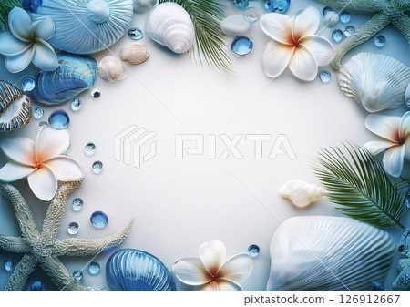 A luxurious tropical image frame with a gradation of the ocean's blue color 126912667