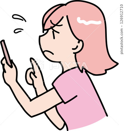 Profile of a woman having trouble operating a smartphone 126912710