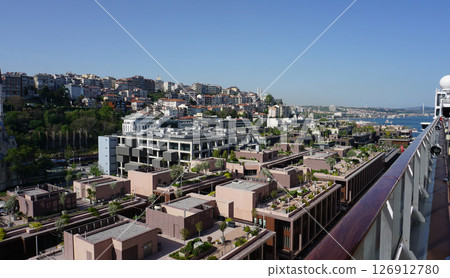 Istanbul, Turkey - Galataport waterfront in Karakoy with a view of the city skyline 126912780