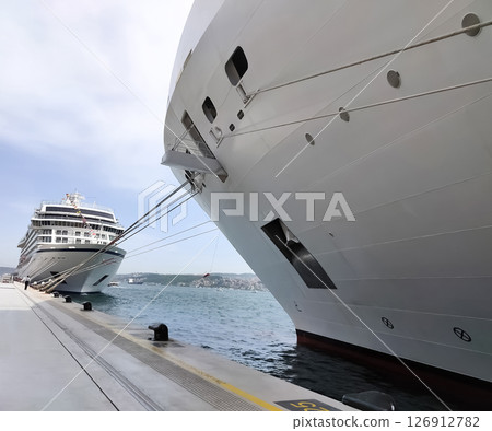 Istanbul, Turkey - Cruise in summer vacation. Cruise ships at Galatapor Istanbul, Turkey - Cruise in summer vacation. Cruise ships at Galatapor 126912782