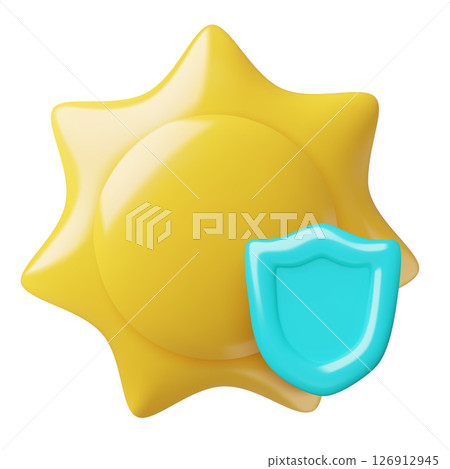 Sun and shield UV protection 3d icon Sun and shield UV protection 3d icon 126912945