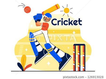 Batsman Playing Cricket Vector Illustration Featuring Bat and Ball on the Field for a Championship Tournament League in a Flat Style Background 126913028
