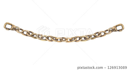 Chain with snap, carabiner. Bronze, aged gold clothing accessory with latch. Element of mens Bavarian costume. Realistic watercolor hand painted object for retro jewelry blogs isolated from background 126913089