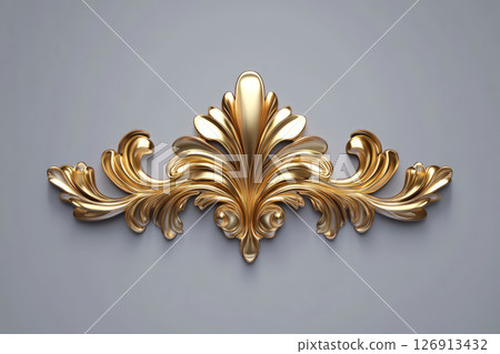 Golden decorative element with intricate floral design, perfect for elegant decor Golden decorative element with intricate floral design, perfect for elegant decor 126913432