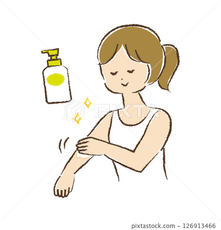 Woman applying moisturizing cream on her arm 126913466