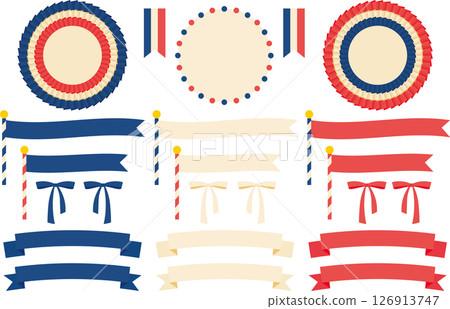 三色玫瑰花結與緞帶裝飾套裝 | 玫瑰花結、緞帶、旗幟、裝飾、框架 126913747