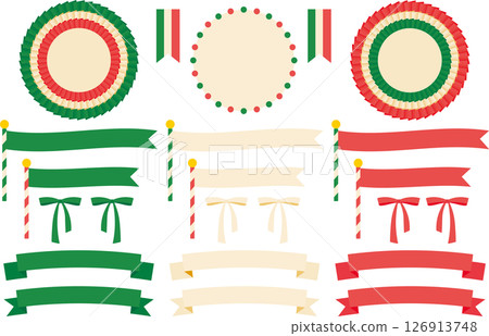 三色玫瑰花結與緞帶裝飾套裝 | 玫瑰花結、緞帶、旗幟、裝飾、框架 126913748