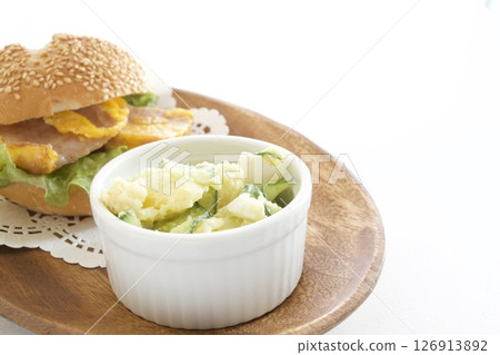 Hawaiian cuisine Spam sandwich and potato salad Hawaiian cuisine Spam sandwich and potato salad 126913892